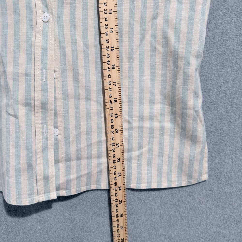 Faherty Womens Sleeveless Linen Blend Striped Button Down Shirt Blue Cream Med - Picture 4 of 7